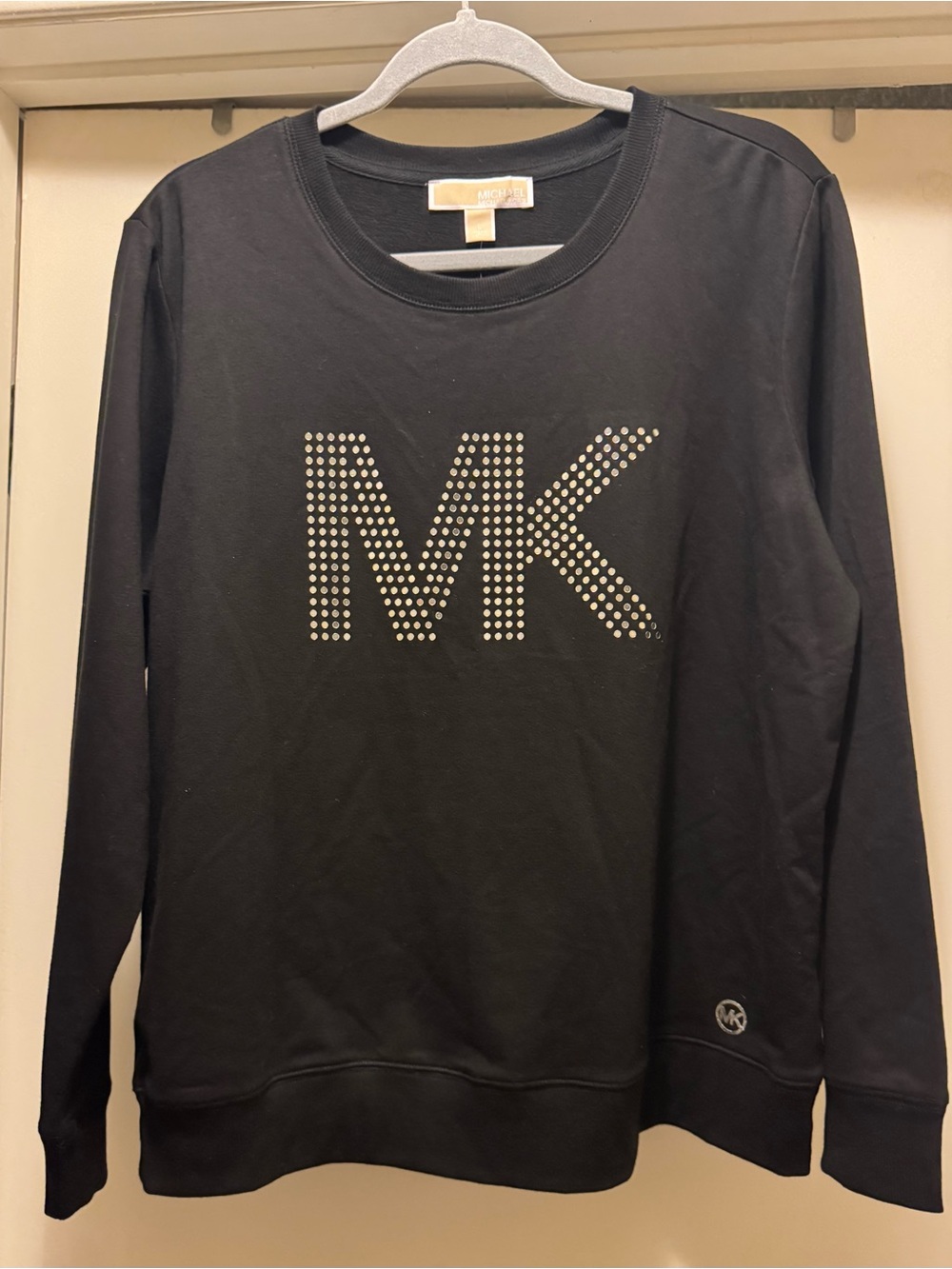 Michael Kors Women’s Black Sweatshirt with Studded MK Logo Size L